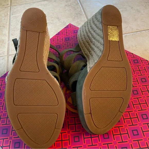 Tory Burch Bailey Multi-Strap Espadrille Wedge 110mm Banana Leaf Suede - Picture 9 of 12